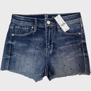 New York & Co. Lexi High-Waisted Rhinestone 5-Inch Short Womens 2 Blue Denim New